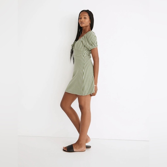 Madewell Jacquard Puff-Sleeve Mini Dress Gingham Check in Faded Palm - Picture 6 of 10